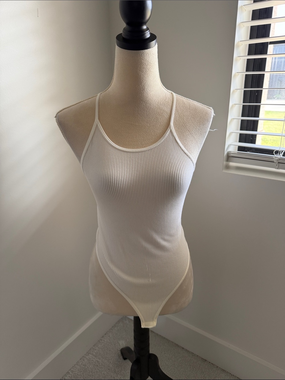 Ribbed White Tank Bodysuit - Women